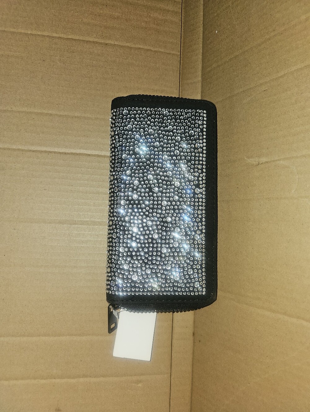 Black Rhinestone Zip Phone Wallet Case with Sparkle
